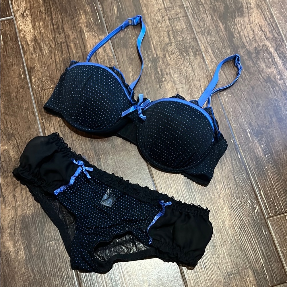 Black and Blue Polka Dot Lingerie Set by Damsel with Multi-Way Bra